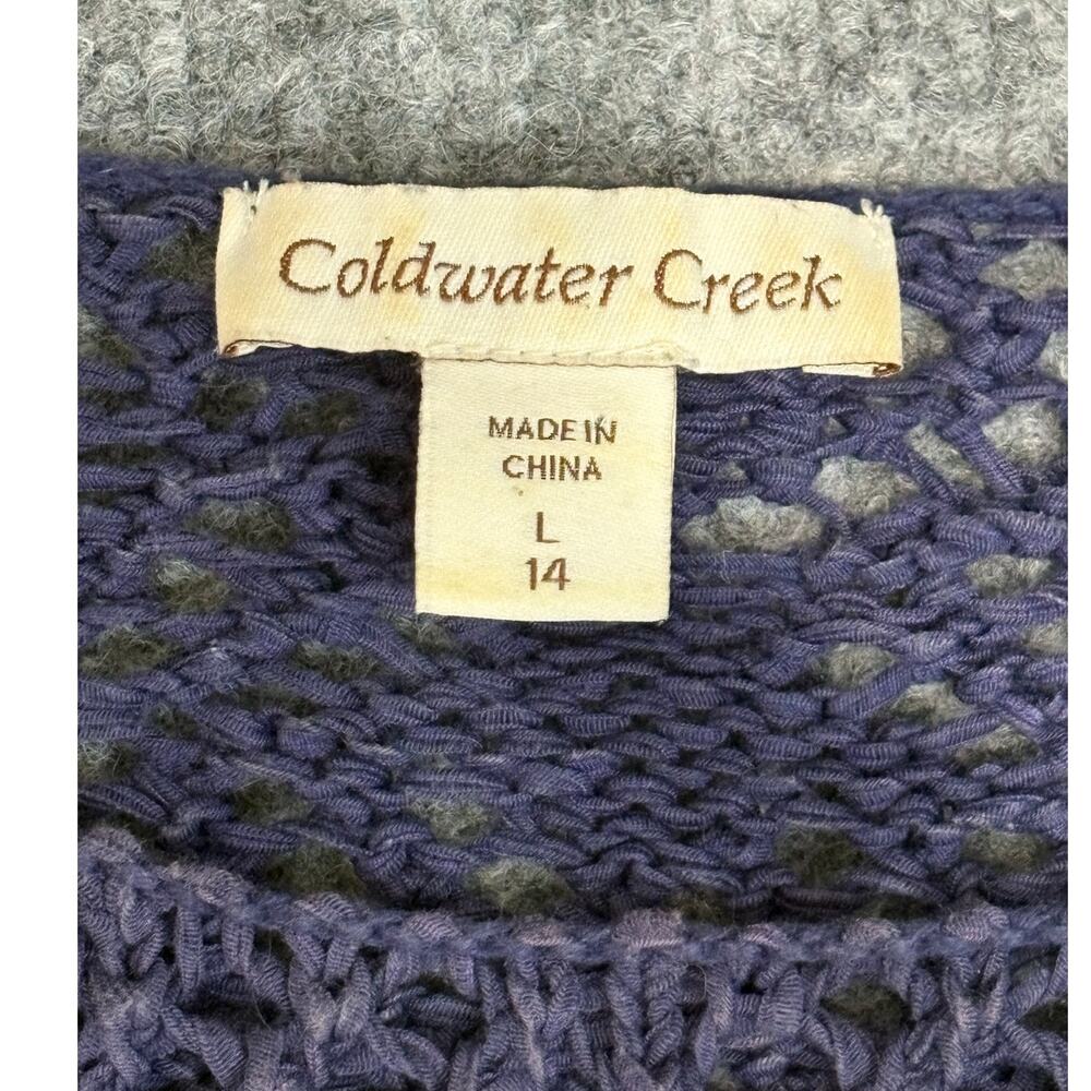 Coldwater Creek Open Knit Sweater L Navy Crochet Cotton Blend Boho - Picture 6 of 8
